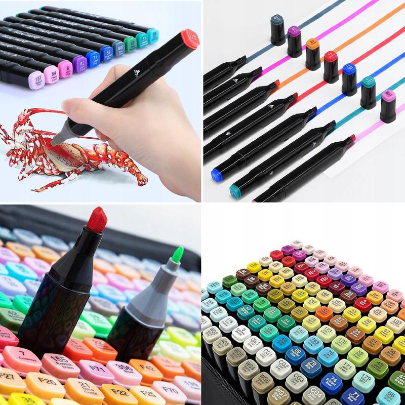 Lot de 60 marqueurs à double pointe à base d'alcool dans une trousse de transport pratique, parfaits pour les artistes, les graphistes et les passionnés de dessin et de manga. Équipés de deux pointes—fine et large—permettant un dessin précis et le remplis