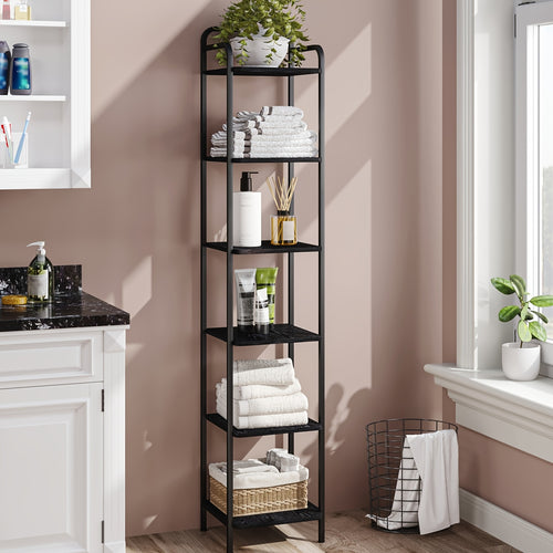 Étagère, Bibliothèque, Étagère Debout, Bibliothèque Mince, Étagère d'Angle Industrielle, Étagère Fine pour Bureau à Domicile, Salon, Chambre, Cuisine, 6 Niveaux, Noir/Brun Rustique et Noir/Blanc Doré