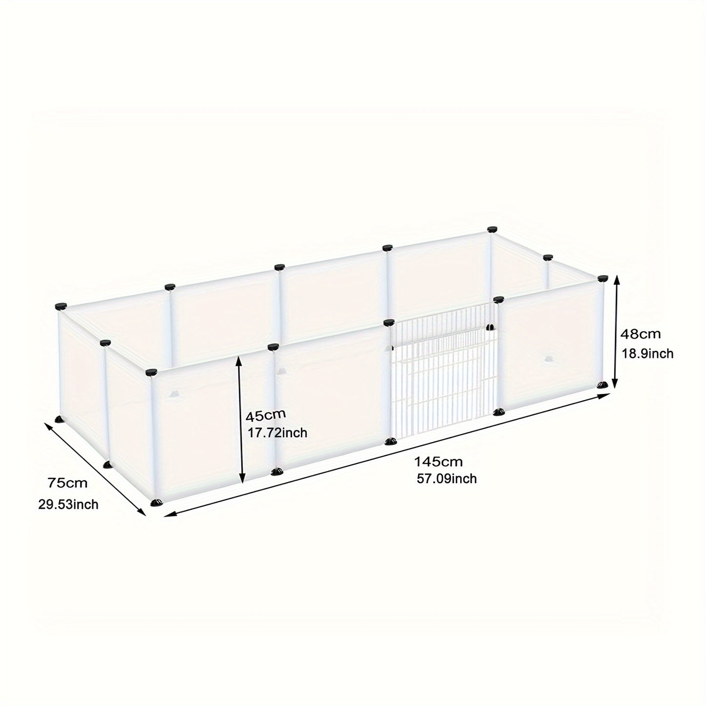 Enclos extérieur pour lapins, enclos intérieur en plastique à monter soi-même, enclos extensible pour petits animaux, cochons d'Inde, hamsters, 145 x 75 x 48 cm, blanc (avec/sans porte)