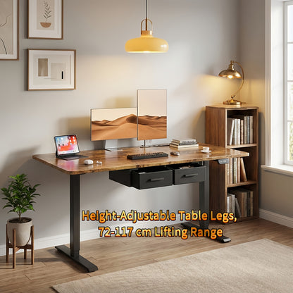 Furnishia Bureau Vertical Électrique avec Panneau Intelligent à Mémoire et 2 Tiroirs, Bureau à Hauteur Réglable avec Prises de Courant, pour Bureau d'Ordinateur à Domicile, Poste de Travail d'Écriture et Chambre à Coucher