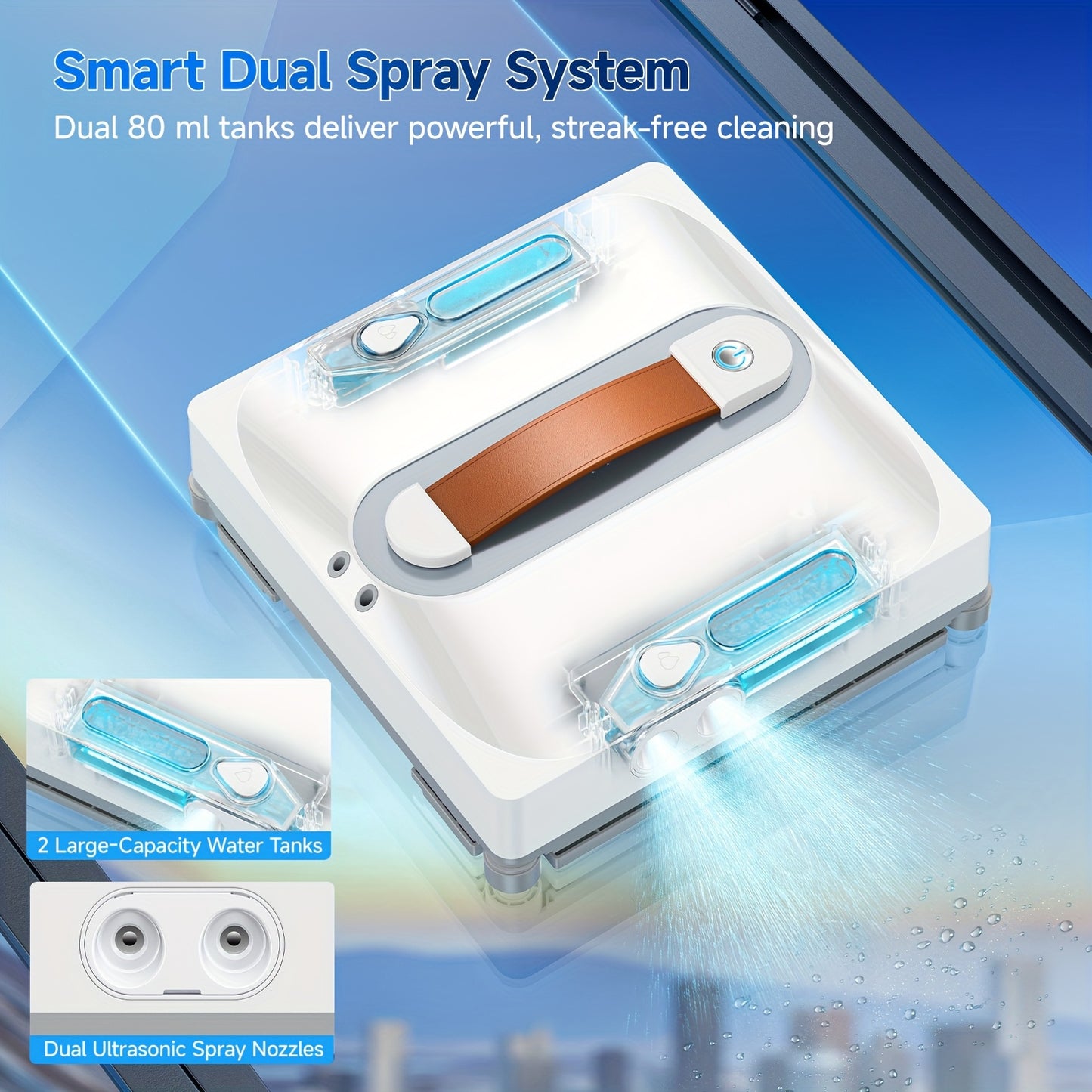 Lubluelu Robot de nettoyage de fenêtre intelligent électronique à fenêtre carrée, grande aspiration de 7,5 Kpa, système de protection de sécurité à 8 couches, nettoyage des bords, chiffon lavable et utilisable, double embout double face, visualisation du