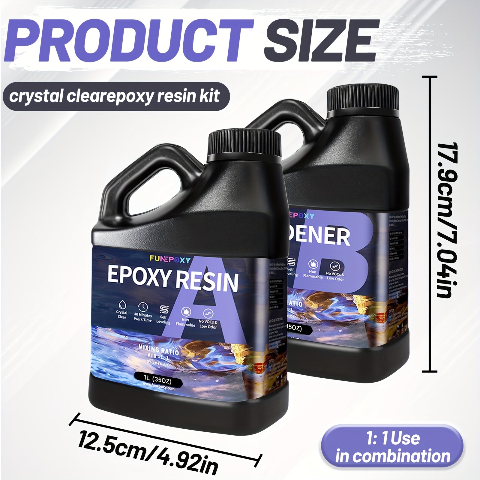 Kit de résine époxy claire FUNEPOXY 8L/4L/2L/1L/500ml, auto-nivelante sans résine avec mélangeur, pour bricolage, revêtement bois, bijouterie, tumblers, bars et revêtement de surface