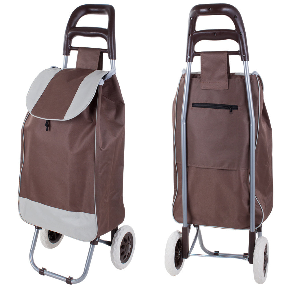 Chariot de courses pliable avec roues, robuste et spacieux, avec poche et poignées, pratique pour transporter des courses lourdes, base stable, grandes roues et poignée durable, en matériau imperméable, facile à nettoyer, poche pour verrouillage ou portef