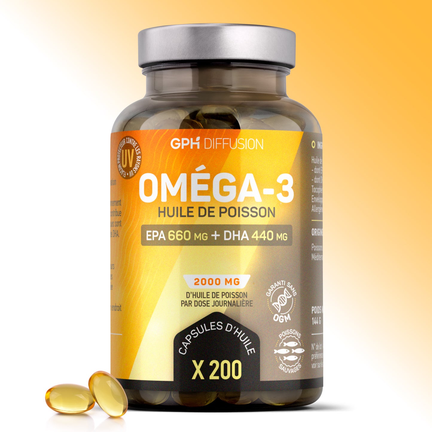 Oméga 3 - Huile de Poissons Sauvages - EPA 660mg / DHA 440mg - capsules - GPH Diffusion