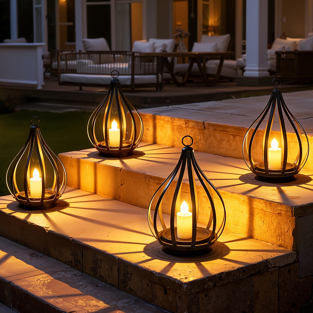 Lanternes suspendues solaires, lampes style bougie avec effet de clignotement LED, adaptées aux tables à manger, jardins, pelouses et décorations de fêtes en plein air, 1/2/4 pièces