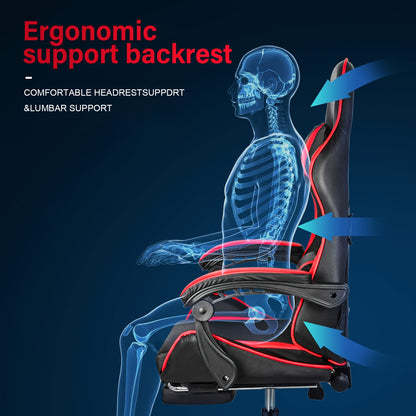 Fauteuil de gaming ergonomique avec repose-pieds - Fauteuil inclinable robuste à hauteur réglable, pivotant à 360° et avec support lombaire, mécanisme d'inclinaison manuel, options de couleur noir/rouge/blanc, texture imitation, rembourrage en mousse et c