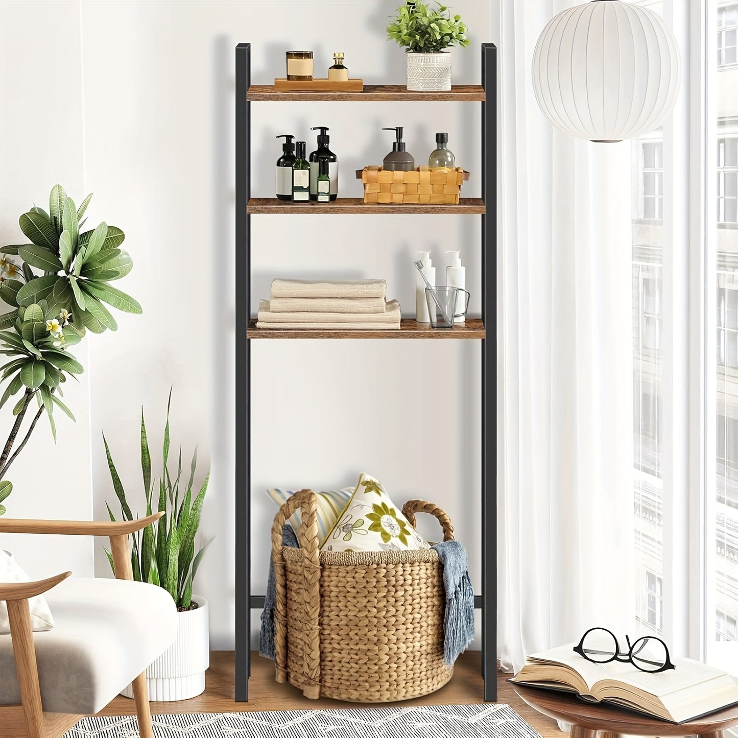 Étagère de rangement au-dessus des toilettes, 3 niveaux, marron campagne, taupe, étagères au-dessus des toilettes, étagère de rangement au-dessus des toilettes pour salle de bain peu encombrante, facile à assembler