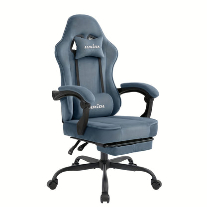 Chaise de jeu en tissu velours avec repose-pieds, chaise de jeu d'ordinateur en option, chaise de jeu vidéo, bureau et chaise rotatives, chaise de jeu d'ordinateur ergonomique grande et haute confortable, chaise de jeu disponible en noir ou gris