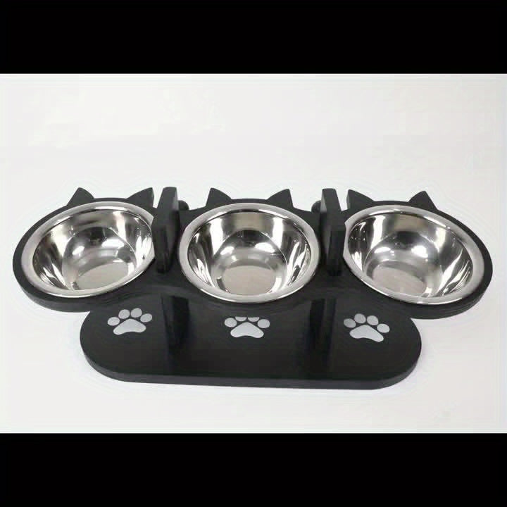 Ensemble de Gamelle surélevée pour Chat avec 4 Bols en Acier Inoxydable - Gamelle Inclinée à 15°, Hauteur Réglable avec Support Noir, Cadeau Idéal pour les Propriétaires d'Animaux