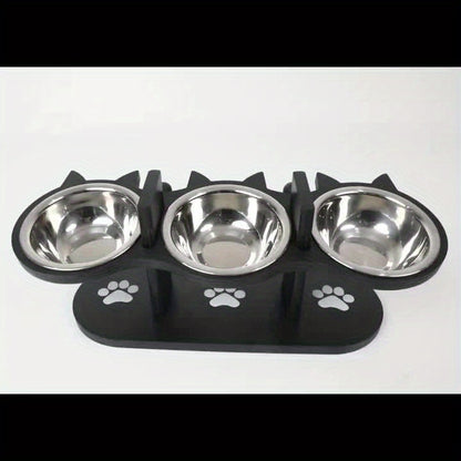 Ensemble de Gamelle surélevée pour Chat avec 4 Bols en Acier Inoxydable - Gamelle Inclinée à 15°, Hauteur Réglable avec Support Noir, Cadeau Idéal pour les Propriétaires d'Animaux