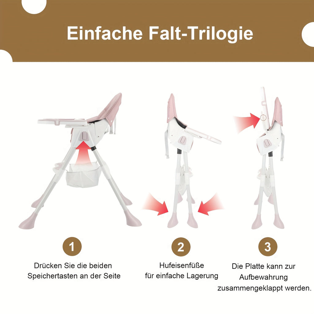 Chaise Haute Bébé 3-en-1 Hauteur Réglable 3 Positions d'Inclinaison Siège à Bascule Convertible Chaise Haute Portable Chaise à Bascule Pliable Chaises de Repas pour Bébé avec Plateau Amovible