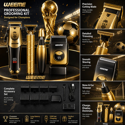 WEEME Ensemble de 4 tondeuses à cheveux électriques dorées pour hommes, outils de toilettage à domicile comprenant une tondeuse à cheveux électrique, un rasoir, un tondeuse à poils de nez et un tondeuse de précision, parfait pour la maison, la voiture ou
