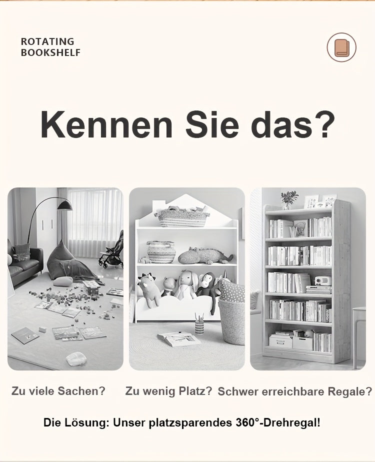 Étagère à livres rotative à 360°, 1 pièce, 3/4/5 niveaux, diamètre 46×H160cm, étagère de rangement peu encombrante pour salon, chambre, bureau, design moderne