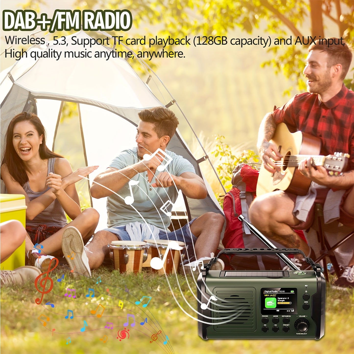 Radio à manivelle DAB FM 20000 mAh, Radio d'urgence DAB Plus à manivelle solaire, Radio rétro, Radio solaire d'urgence avec sans fil et réveil, Radio d'urgence avec chargeur de téléphone portable et torche, Radio de survie avec boussole SOS, pour usage do