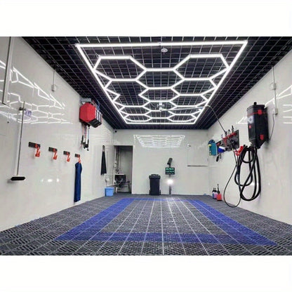 Lumière LED hexagonale 5 grilles/8 grilles/10, 14 grilles avec bordure, 6500K super brillante, facile à installer, design durable pour garage, atelier beauté auto, atelier, salle d'exposition, salle de sport