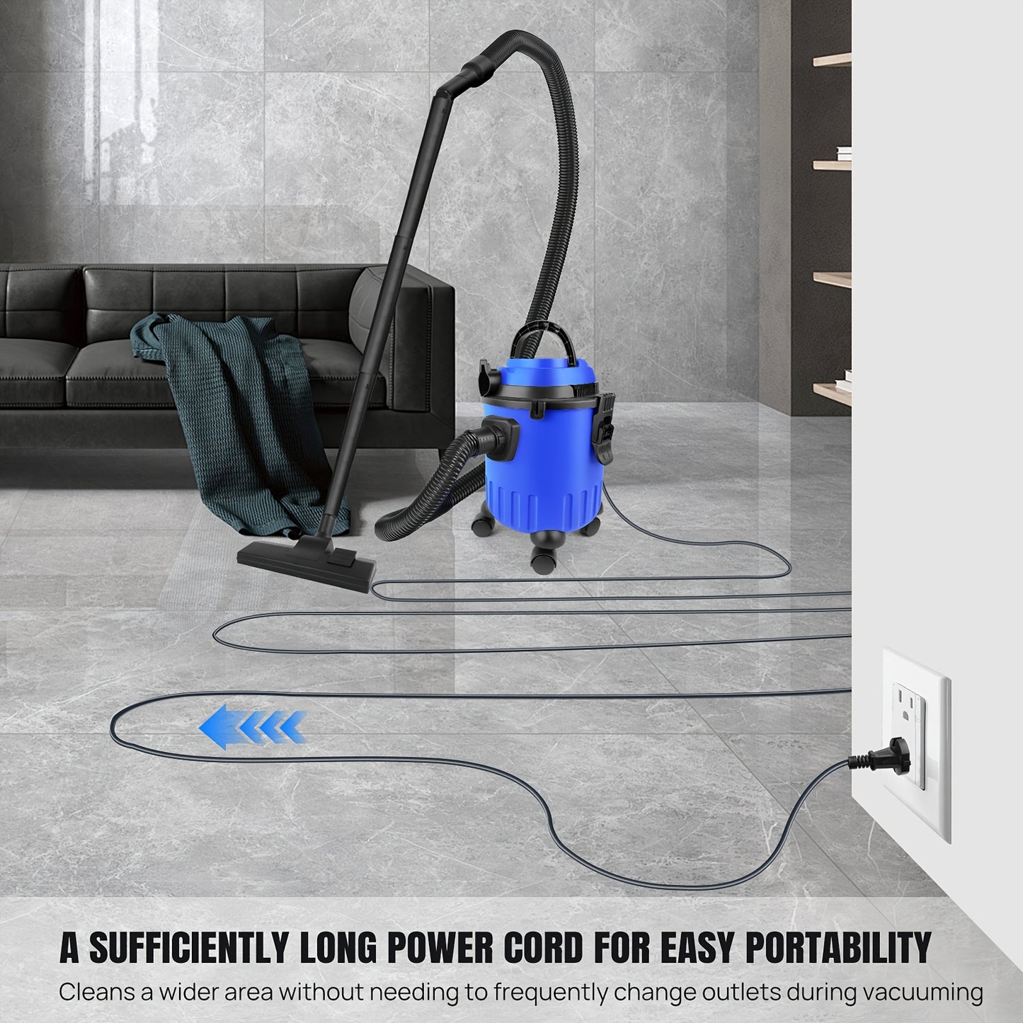 Aspirateur 3-en-1 pour sols secs et humides, extracteur de poussière industriel avec moteur puissant, fonction de soufflage, réservoir de 15L, prise d'énergie et filtres HEPA lavables, pour atelier domestique et usage professionnel
