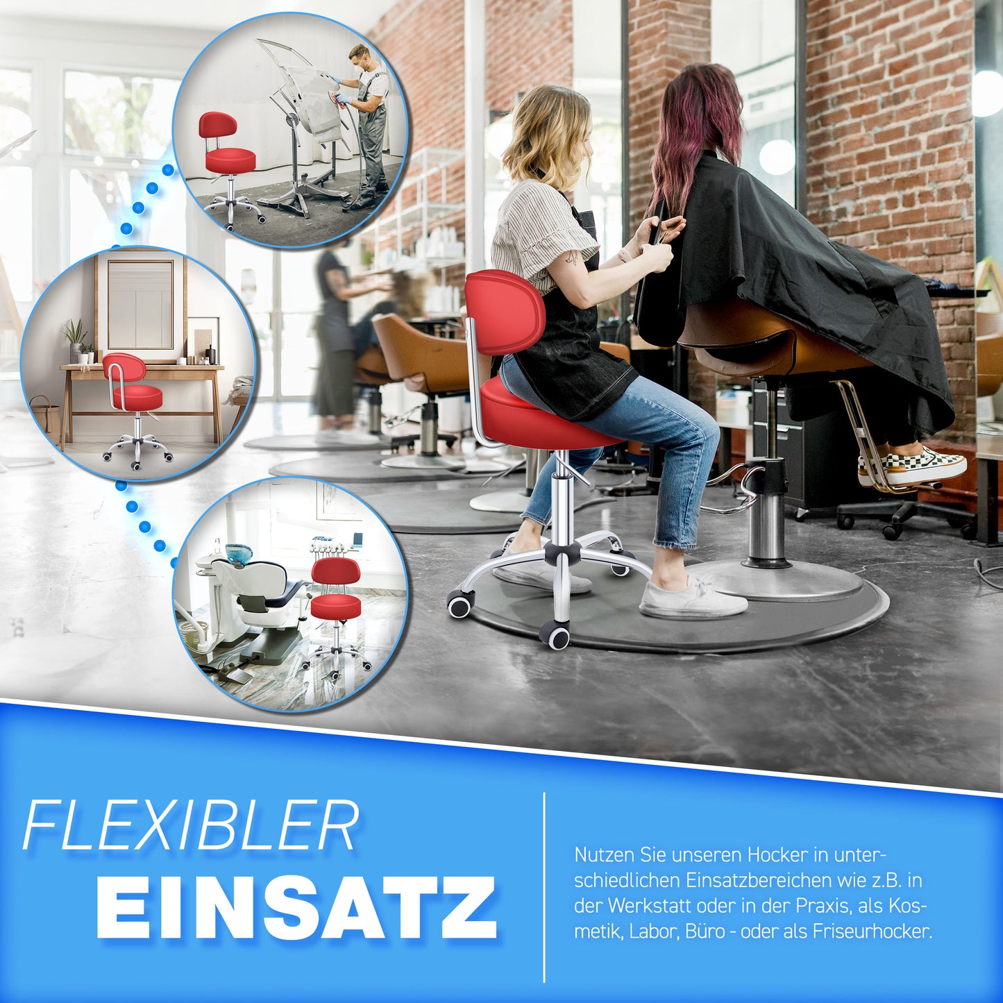 Tabouret Escalier TRESKO® avec Dossier 150 Kg | Tabouret de Travail Réglable en Hauteur 47-60 Cm | Tabouret Pivotant avec Roulettes | Tabouret Chaise de Bureau Chaise Pivotante