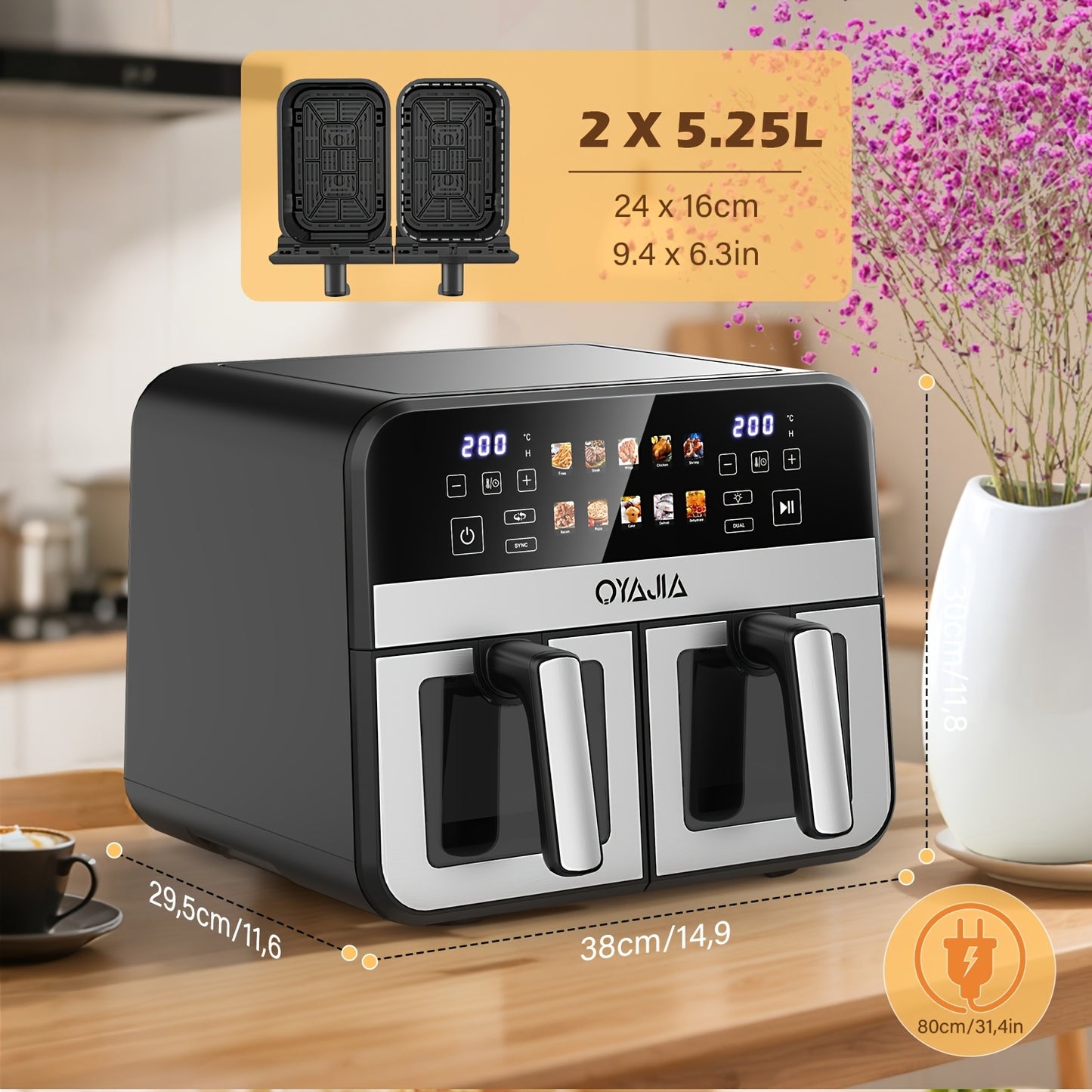 Friteuse à Air 10,5L 10-en-1 DualZone avec 2 Paniers Indépendants, Fenêtres Visibles, Cuisson Synchronisée pour Déshydrater, Dégeler, Rôtir, Cuire, Réchauffer et Plus, Repas Rapides et Faciles, Antiadhésive et Lavable au Lave-Vaisselle