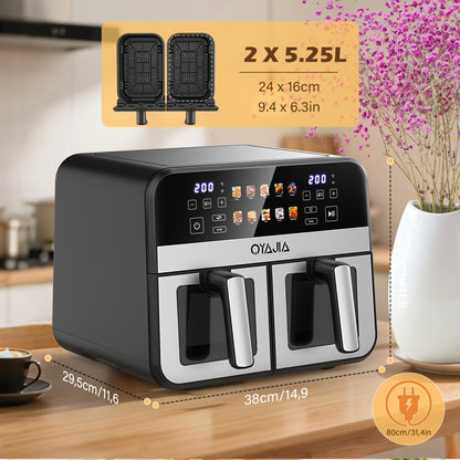 Friteuse à Air 10,5L 10-en-1 DualZone avec 2 Paniers Indépendants, Fenêtres Visibles, Cuisson Synchronisée pour Déshydrater, Dégeler, Rôtir, Cuire, Réchauffer et Plus, Repas Rapides et Faciles, Antiadhésive et Lavable au Lave-Vaisselle