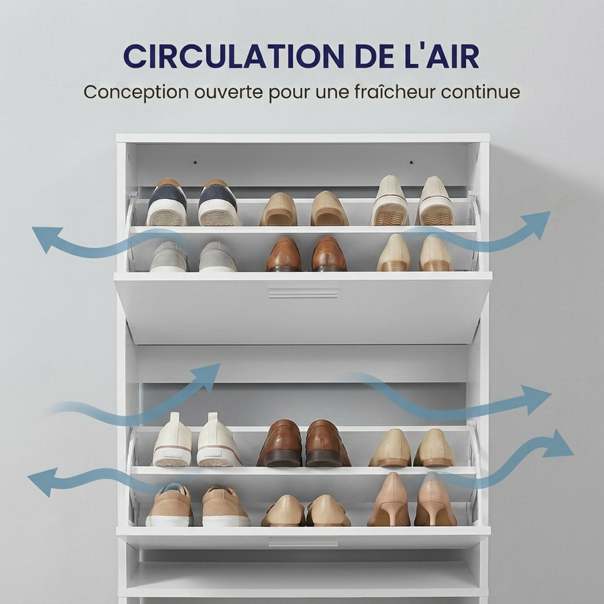 Meuble à chaussures avec 4 compartiments à rabat, armoire à chaussures en bois pour jusqu'à 24 paires, organisateur d'entrée peu encombrant