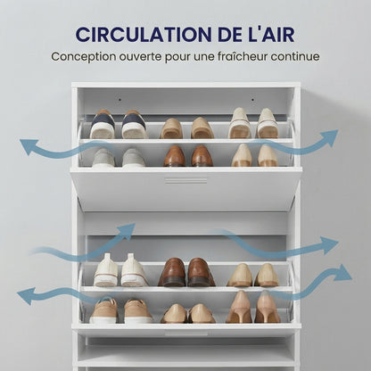 Meuble à chaussures avec 4 compartiments à rabat, armoire à chaussures en bois pour jusqu'à 24 paires, organisateur d'entrée peu encombrant