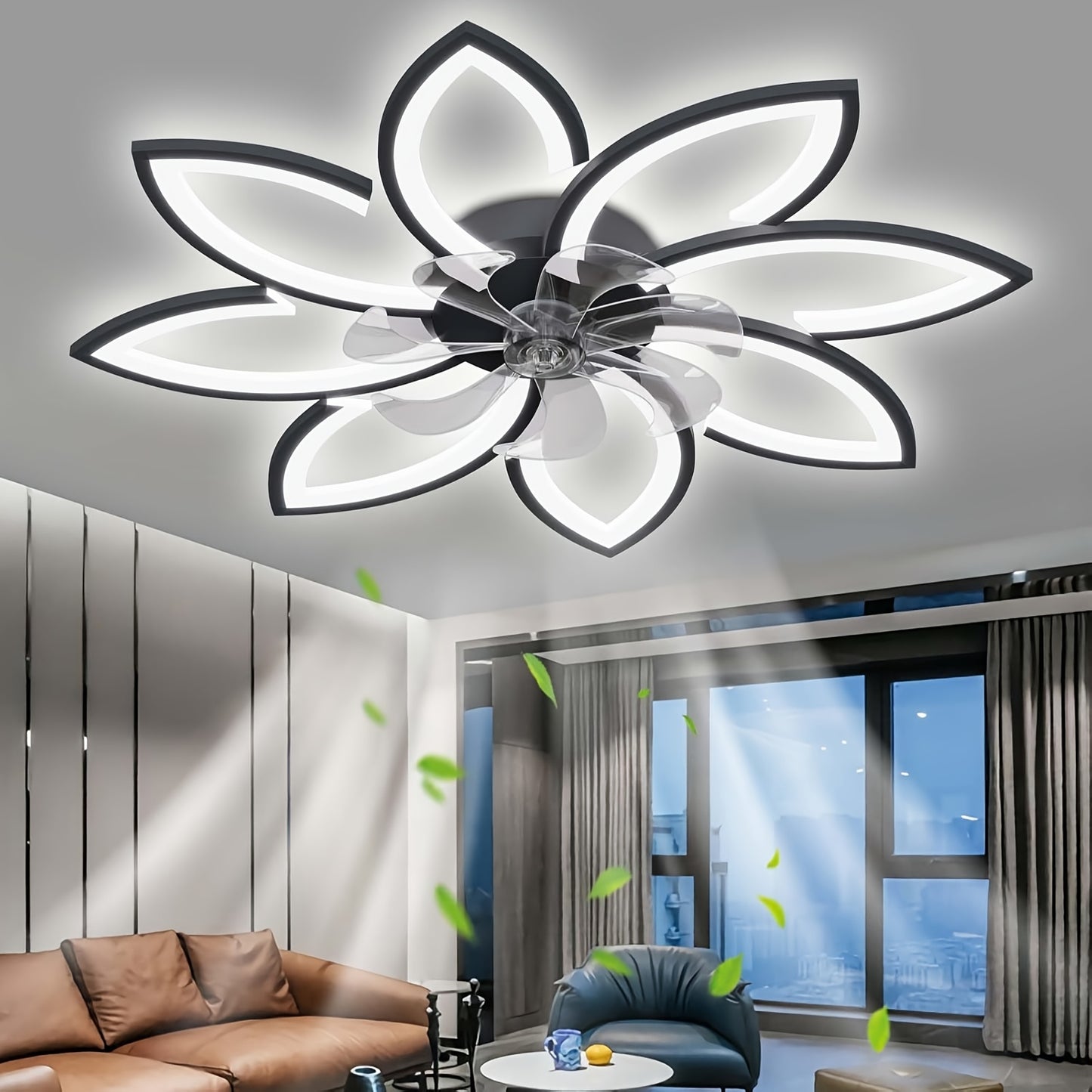 Ventilateur de plafond silencieux contemporain avec éclairage, plafonnier ventilateur LED à intensité variable avec télécommande pour salon et chambre, 6 vitesses réglables