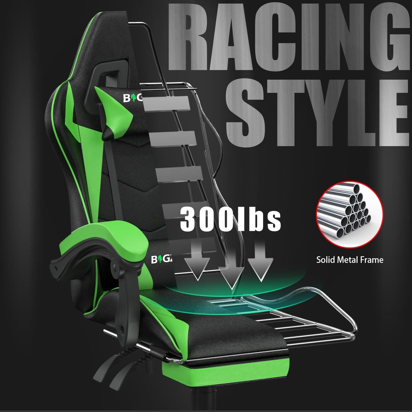 Gartistgo Chaise Gaming Ergonomique - Chaises Gaming avec Coussin Lombaire + Appui-Tête, Chaise de Bureau & Ordinateur Rehausseable pour Adultes, Filles, Garçons (Avec Repose-Pieds)