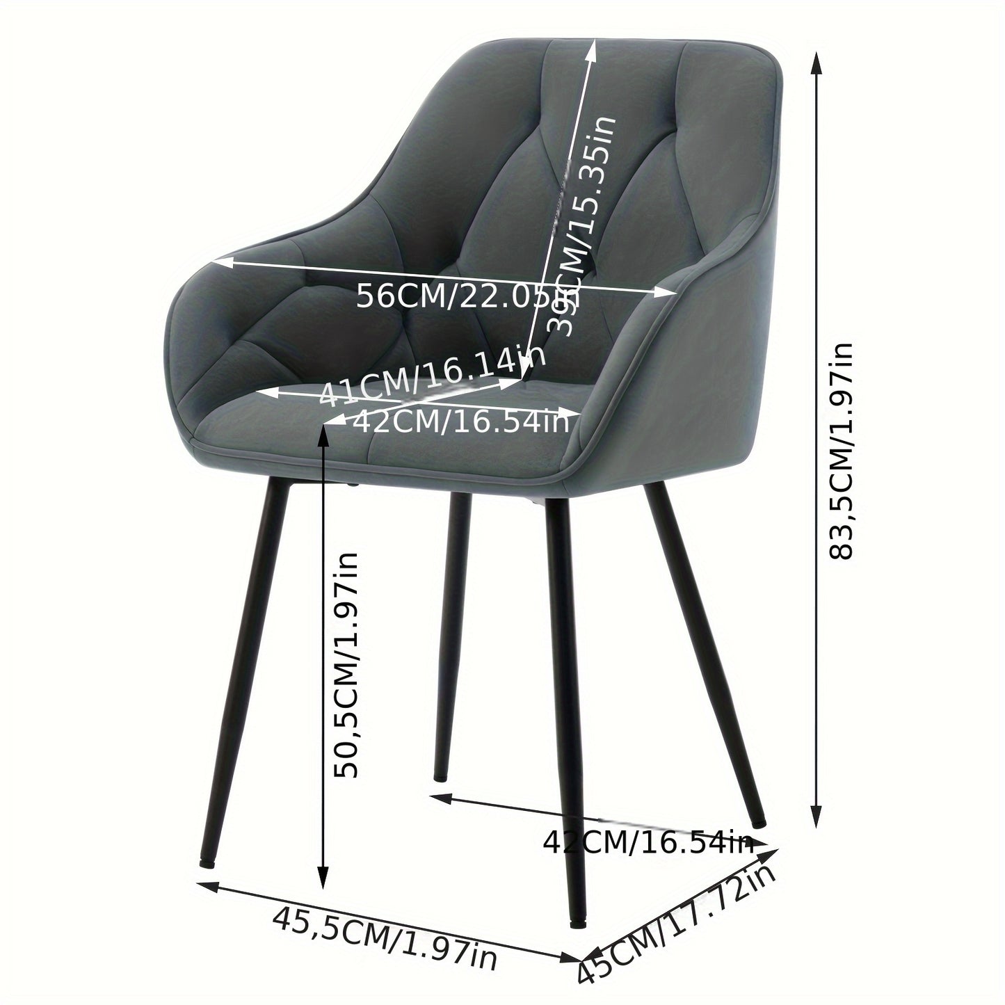 2pcs Chaise de salle à manger Chaise de cuisine Chaise de salle à manger Chaise de salon Fauteuil ergonomique Fauteuil Chaise rembourrée Siège en velours Pieds en métal