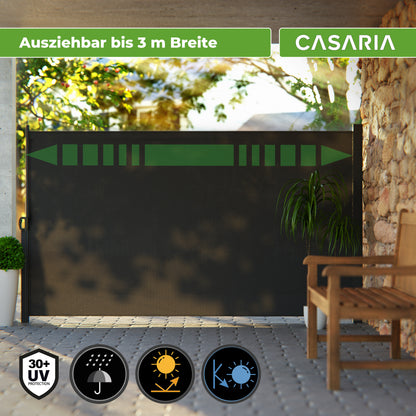 CASARIA® Nosara 180X300Cm Auvent Pare-soleil Rétractable Coupe-vent et Imperméable pour Balcon, Terrasse et Jardin, Anthracite