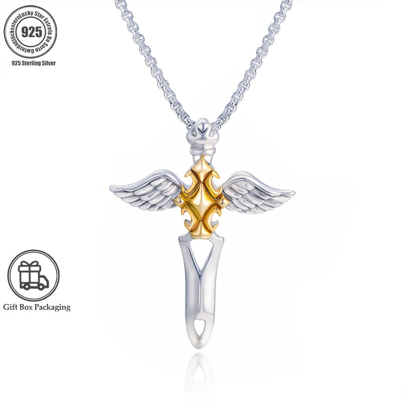 Épée d'ange facile à utiliser en argent 925, avec coupe, facile et élégante, style luxueux et élégant, parfaite pour les cadeaux d'anniversaire de couple, les cadeaux de Noël, les cadeaux de fête des pères et de la fête des mères, livrée avec une boîte ca
