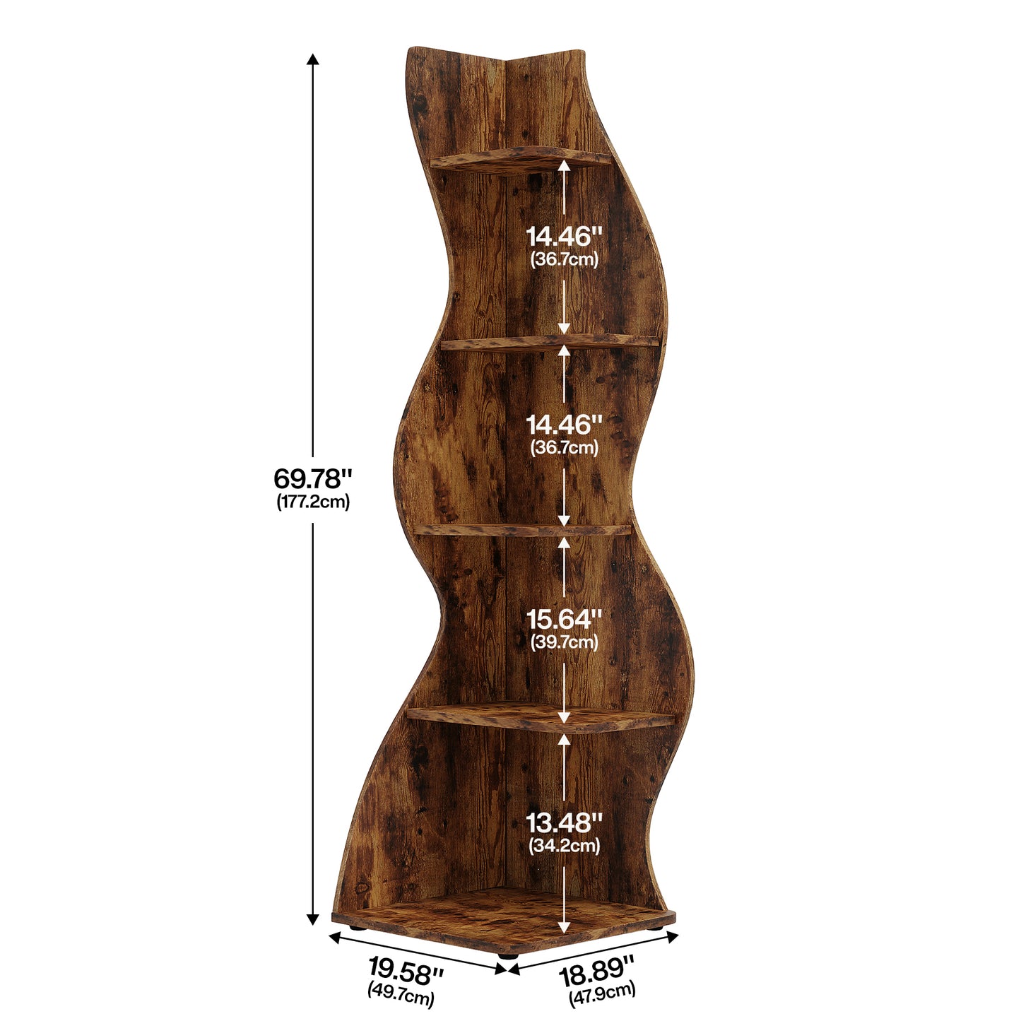 Étagère d'angle, étagère d'angle rustique à 5 niveaux, étagère d'angle élégante, petit meuble à livres, support de rangement pour plantes avec une forme unique pour le salon, le bureau à domicile.
