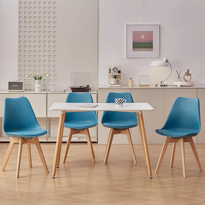 Ensemble de 6 chaises de salle à manger modernes du milieu du siècle, chaises de cuisine, chaises de bureau, chaise coquillage de designer avec coussins ergonomiques en similicuir et pieds en bois massif pour cuisine, salon, chambre à coucher, blanc