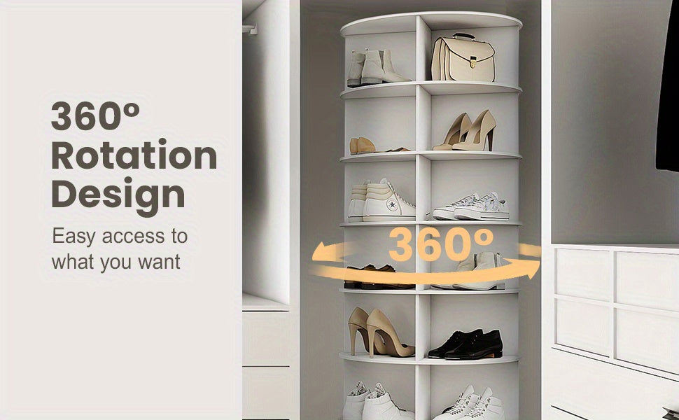 à chaussures rotative 5/6/7 niveaux pour 20/24/28 chaussures, présentoir rotatif à 360°, organisateur Lazy Susan blanc, étagère à chaussures, carrousel de rangement rond vertical pour chapeaux et sacs à main
