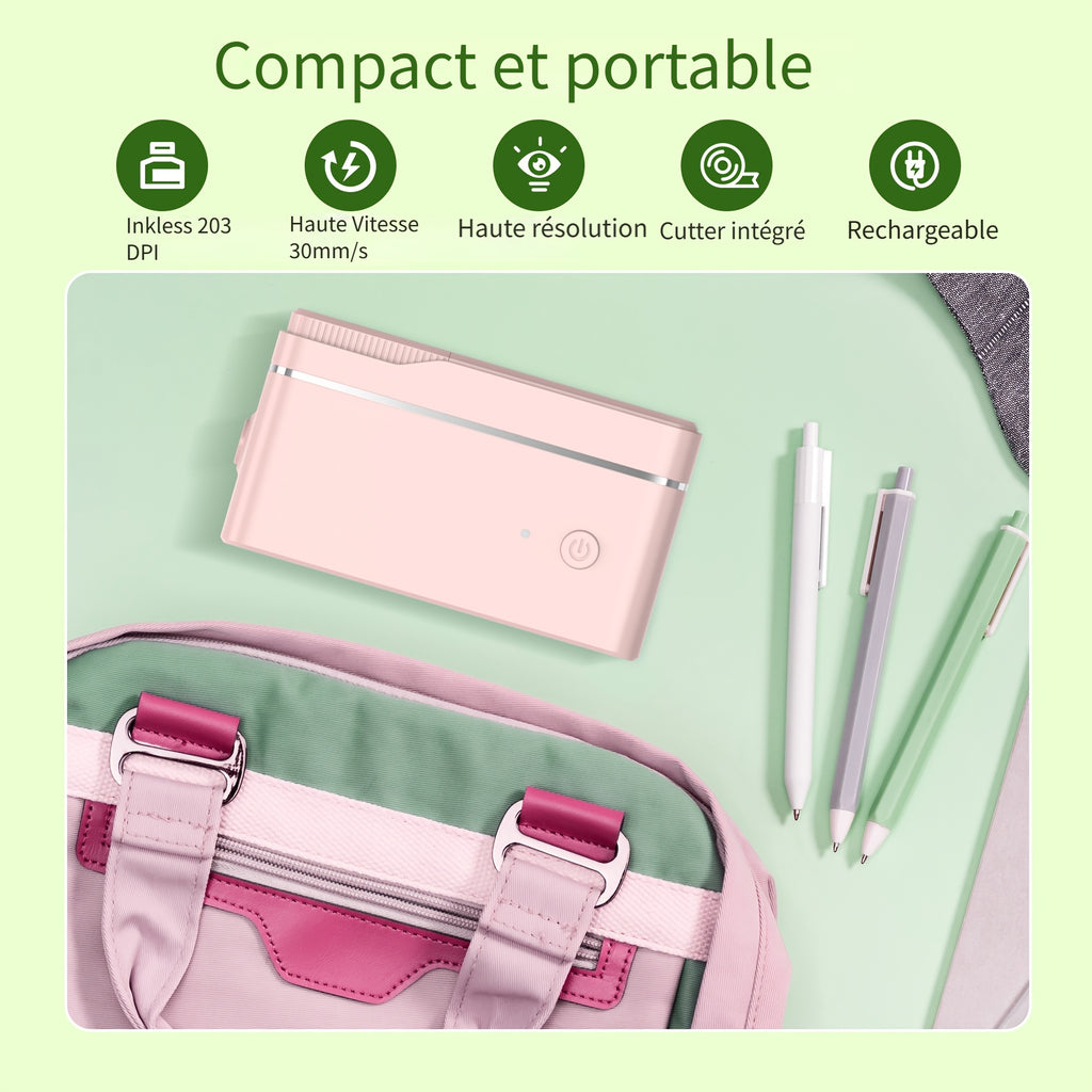Imprimante d'étiquettes P31B avec 1 rouleau de ruban (160 feuilles), comprend une connexion sans fil portable et plusieurs modèles, système de fichiers rapide pour l'impression d'adresses, de panneaux, d'étiquettes de vêtements dans les bureaux et les mai