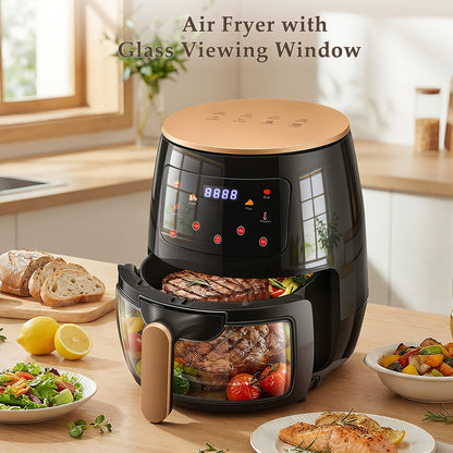 Friteuse sans huile 6,2L 8L Panier/9L Double Panier, 8 Menus Prédéfinis Tactiles, Facile à Nettoyer, Friture Saine et Sans Huile, Idéale pour les Réunions Familiales et l'Usage en Cuisine