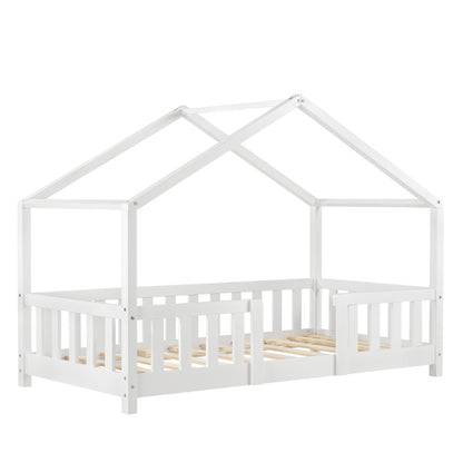 Lit pour enfants Treviolo de style maison avec protection contre les chutes en bois de pin
