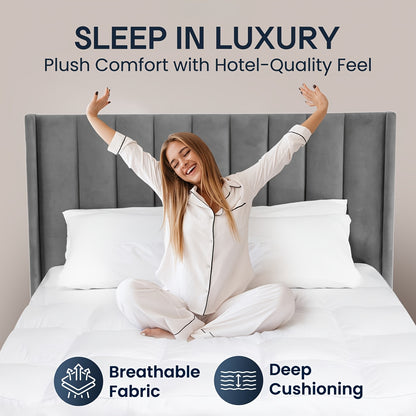Surmatelas Matelassé Ondulé 10CM 1000GSM - Rembourrage Ultra-Doux en Peluche Style Oreiller, Respirant & Confort Toutes Saisons, Sangles d'Angle Élastiques Sécurisées, Lavable en Machine, Idéal Pour Chambre, Chambre d'amis, Dortoir, Canapé-Lit