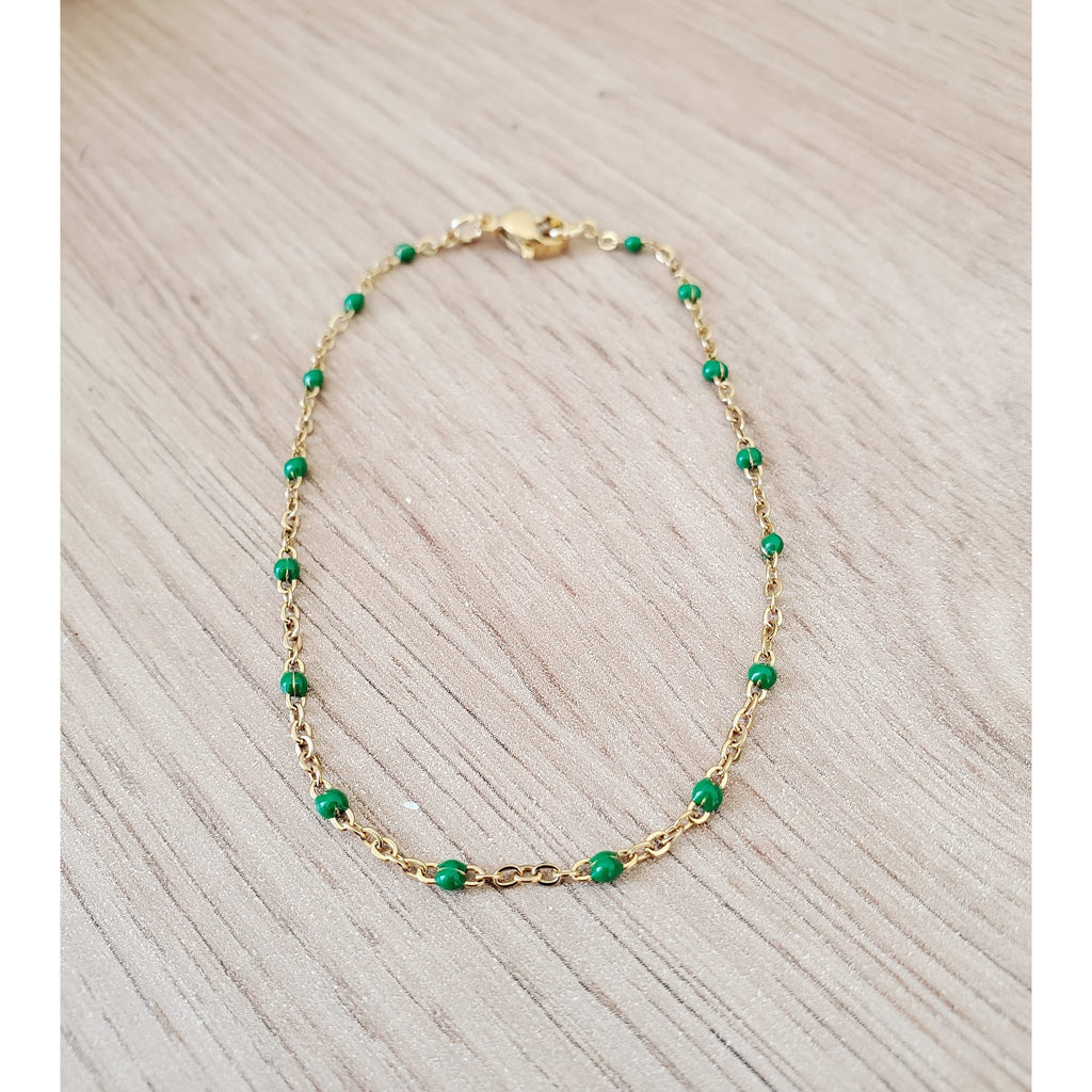 Bracelet perles d'email chaine acier inoxydable couleur or artisanal fait main