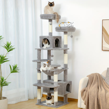 PAWZ Road Grand Arbre et  de 184 cm pour Chats d'Intérieur - avec Poteaux à Griffer en Sisal, Perchoirs Rembourrés, Condos et Panier