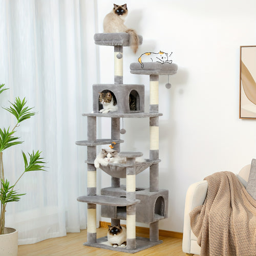 PAWZ Road Grand Arbre et  de 184 cm pour Chats d'Intérieur - avec Poteaux à Griffer en Sisal, Perchoirs Rembourrés, Condos et Panier