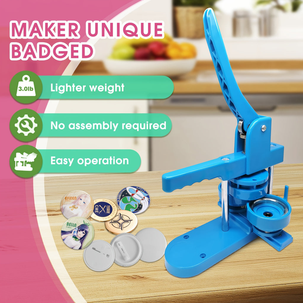 Machine à Boutons, Machine à Presser les Badges de 25/32/58 mm avec 300 Pièces de Fournitures pour Enfants, Machine à Perçer les Badges, Bleu