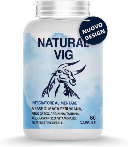 Compléments alimentaires pour hommes avec Maca péruvienne, Ginseng, Muira Puama, Argine, Taurine, Gingembre et Fenugrec – Formule en gélules – Fabriqué en Italie, 60 gélules