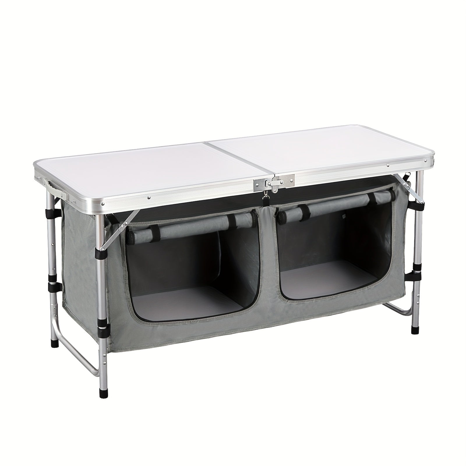 1 table de camping pliante en aluminium léger 56x46x40cm avec sac de transport, portable pour pique-nique, plage, jardin, balcon - blanc et gris - meuble d'extérieur pour randonnée et loisirs
