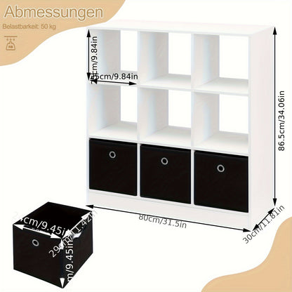 1 étagère à livres, étagère cube, rangement avec séparateur, tiroir en tissu non-tissé 3 compartiments et 9 espaces, idéal pour bureau