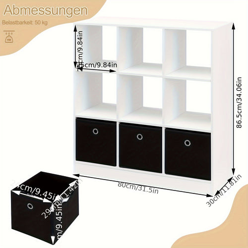 1 étagère à livres, étagère cube, rangement avec séparateur, tiroir en tissu non-tissé 3 compartiments et 9 espaces, idéal pour bureau