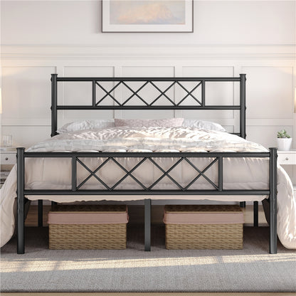 Costoffs Cadre de Lit en Métal Moderne - Structure à 6 Pieds avec Tête de Lit Design en Forme X - Sommier à Lattes Métalliques et Grand Espace de Rangement Sous-lit - Idéal pour Chambre d'Invite, Dortoir ou Appoint - Style Industriel Élégant
