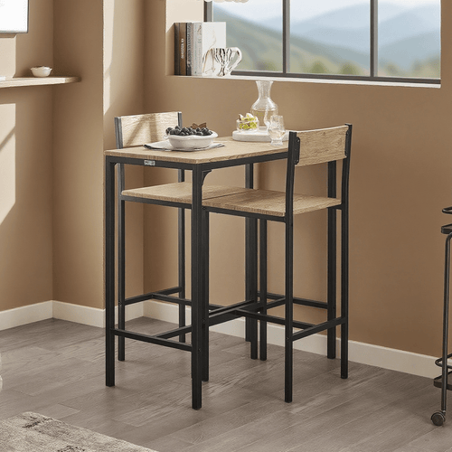 Table Haute Table de Cuisine Table de Salle à Manger Ensemble Repas Bistrot Avec 2 Chaises 1 Table 2 Places Chaises Rangement Sous Table Pour Cuisine Salle à Manger Balcon Salon Décor Bois Naturel 89x87x45cm SoBuy PHU14-O