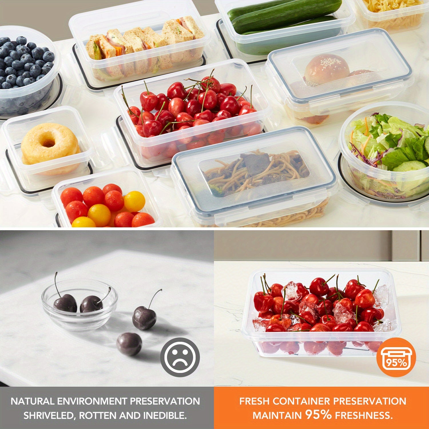 68/48/24/12 pièces Boîte de conservation alimentaire scellée de grande capacité, convient pour stocker la farine, les céréales et les aliments sucrés, peut être scellée longtemps pour préserver les matières premières fraîches, accessoires de cuisine. (34/