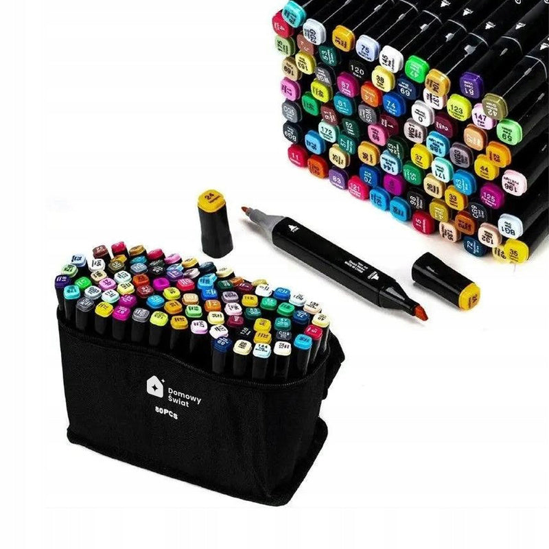 Ensemble de 80 marqueurs à double pointe, stylos et feutres, avec des pointes doubles de différentes épaisseurs, pour le dessin, le croquis et la couleur, idéal pour les artistes, les designers, les architectes, les illustrateurs, les étudiants et les élè