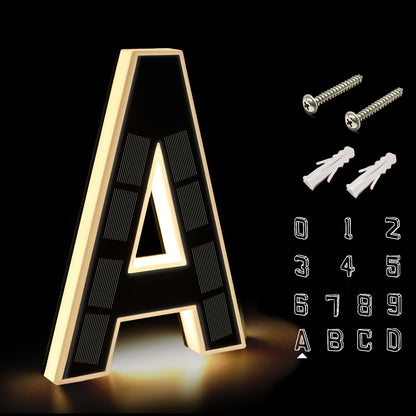 Panneau d'adresse solaire LED 23 cm, numéro de maison numérique LED, sans fil, installation facile, éclairage LED intelligent, idéal pour identifier les adresses de maisons ou de centres commerciaux